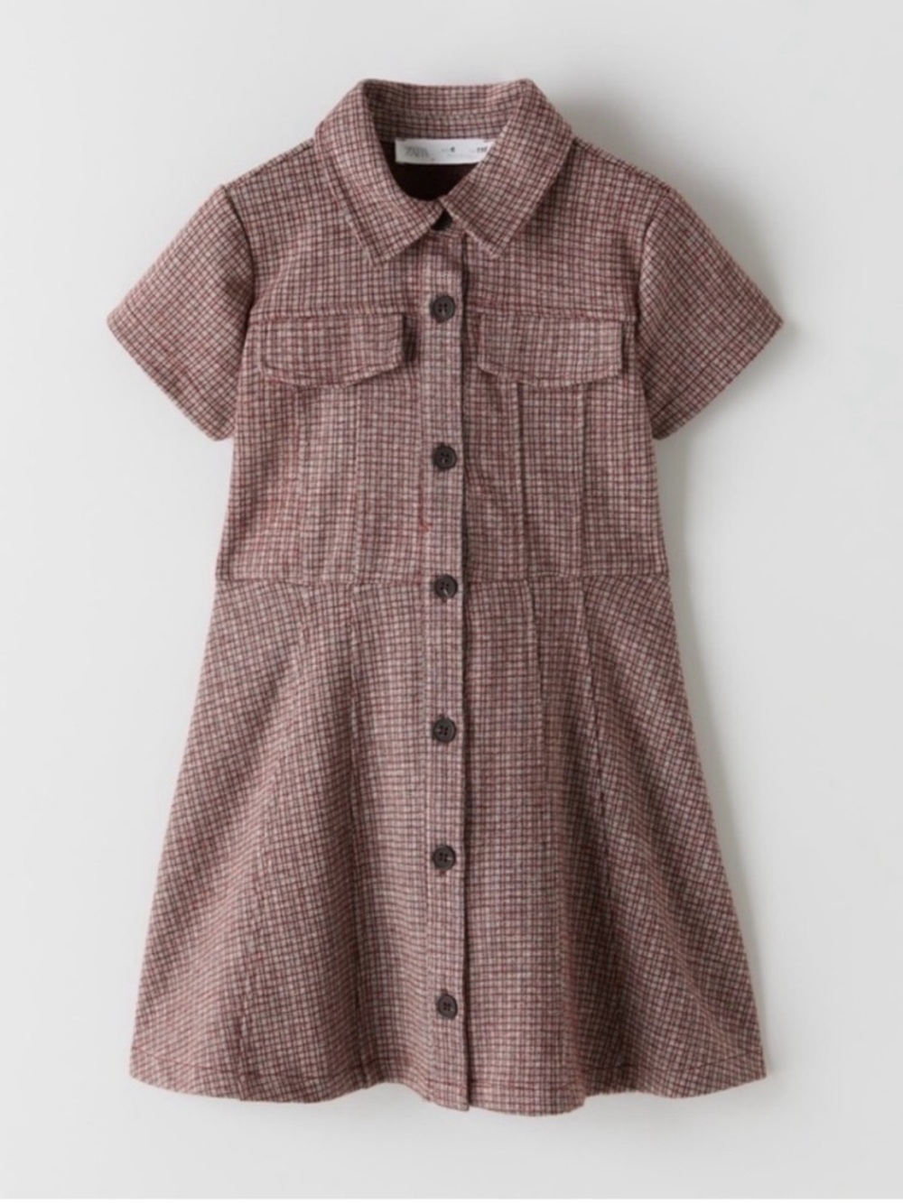 Girls Maroon Gray Plaid Button-Front Dress